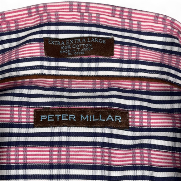 Peter Millar Shirt Adult 2XL XXL Pink Blue White Plaid Button Up Designer - Picture 4 of 10
